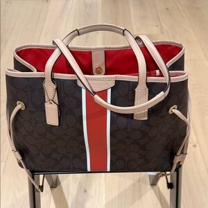 Coach Brown and Red Stripe Tote Bag
